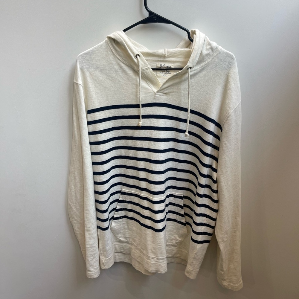 J. Crew Cream and Navy Striped Men's Hoodie